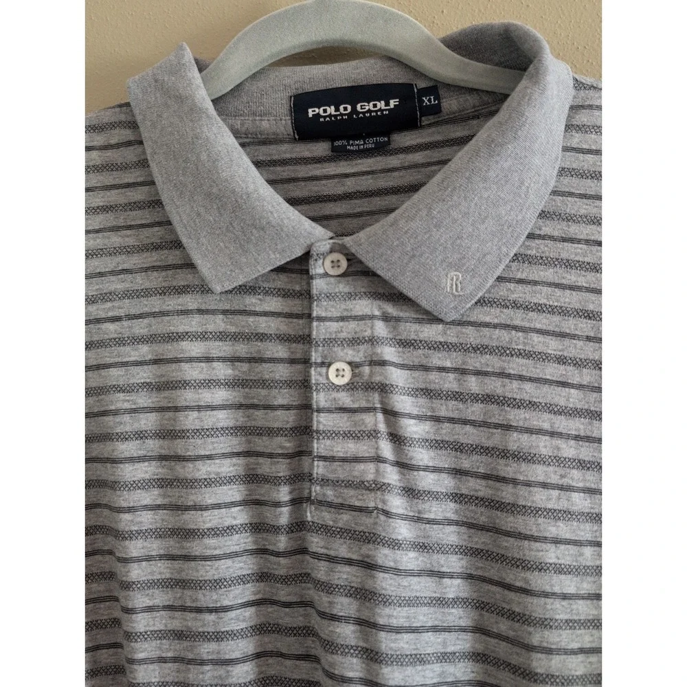Polo Ralph Lauren Gray Striped Polo Shirt Men's XL Lightweight Puma Cotton GUC